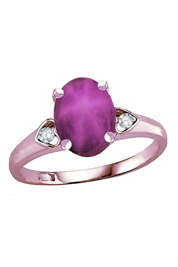 � Oval 9x7 Created Star Ruby Three 3 Stone Heart Engagement Promise Wedding Ring