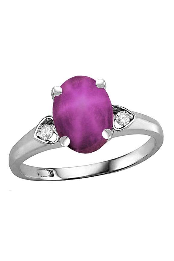 � Oval 9x7 Created Star Ruby Three 3 Stone Heart Engagement Promise Wedding Ring