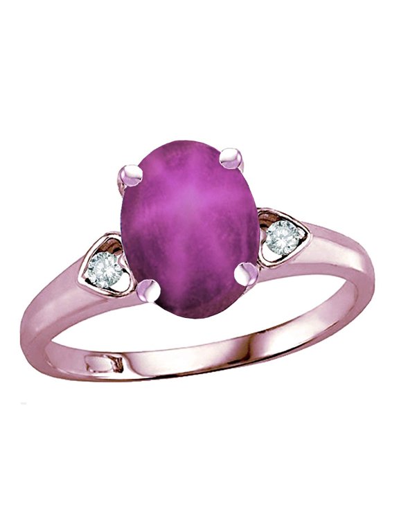 � Oval 9x7 Created Star Ruby Three 3 Stone Heart Engagement Promise Wedding Ring