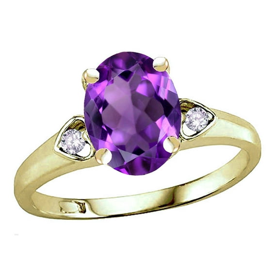 Star K� Oval 9x7 Genuine Amethyst Three 3 Stone Heart Engagement Promise Wedding Ring