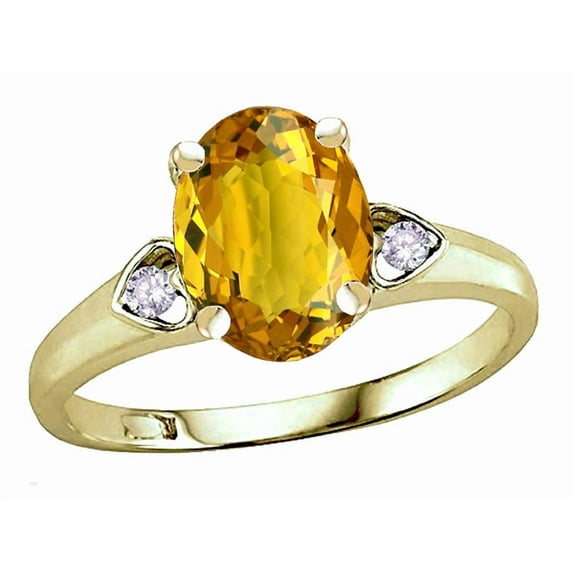 Star K� Oval 9x7 Genuine Citrine Three 3 Stone Heart Engagement Promise Wedding Ring