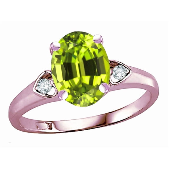Star K� Oval 9x7 Genuine Peridot Three 3 Stone Heart Engagement Promise Wedding Ring