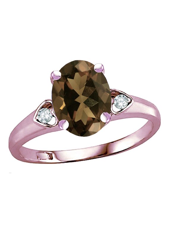� Oval 9x7 Genuine Smoky Quartz Three 3 Stone Heart Engagement Promise Wedding Ring