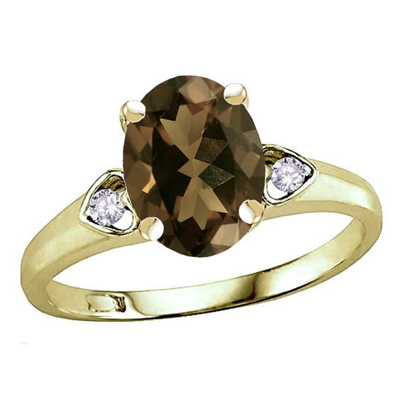 Star K� Oval 9x7 Genuine Smoky Quartz Three 3 Stone Heart Engagement Promise Wedding Ring