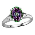 thumbnail image 1 of Star K� Oval 9x7 Rainbow Mystic Topaz Three 3 Stone Heart Engagement Promise Wedding Ring, 1 of 8