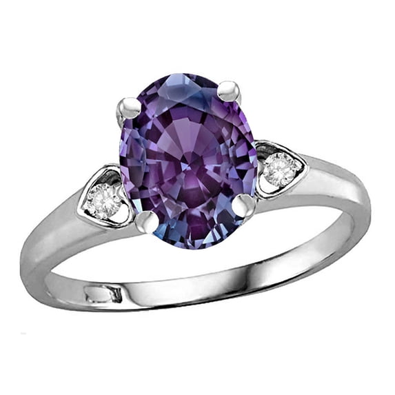 Star K� Oval 9x7 Simulated Alexandrite Three 3 Stone Heart Engagement Promise Wedding Ring