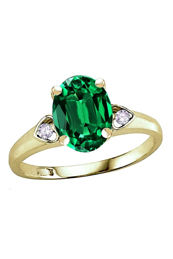 � Oval 9x7 Simulated Emerald Three 3 Stone Heart Engagement Promise Wedding Ring