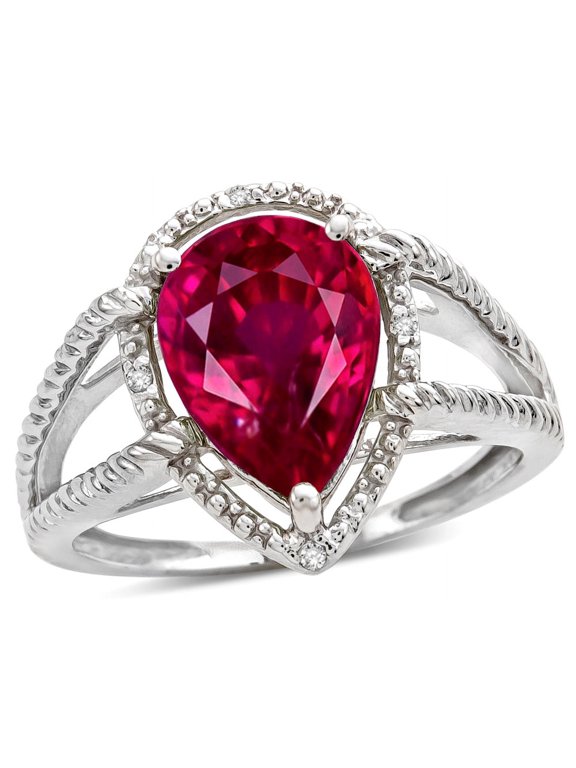 � Pear Shape 11x8mm Created Ruby Halo Split Shank Big Stone Ring