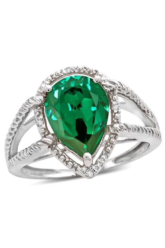 � Pear Shape 11x8mm Simulated Emerald Halo Split Shank Big Stone Ring