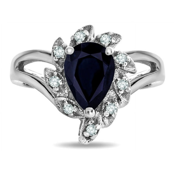 Star K � Pear Shape 8x6 Black Sapphire Halo Split Shank Ring