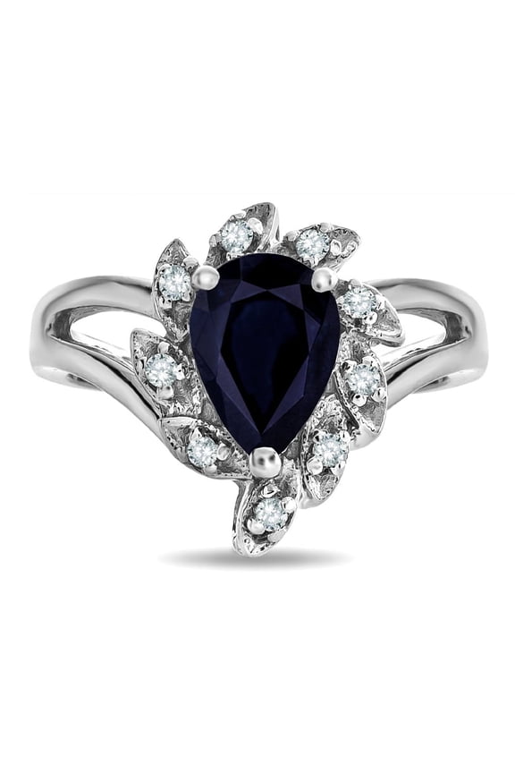 � Pear Shape 8x6 Black Sapphire Halo Split Shank Ring
