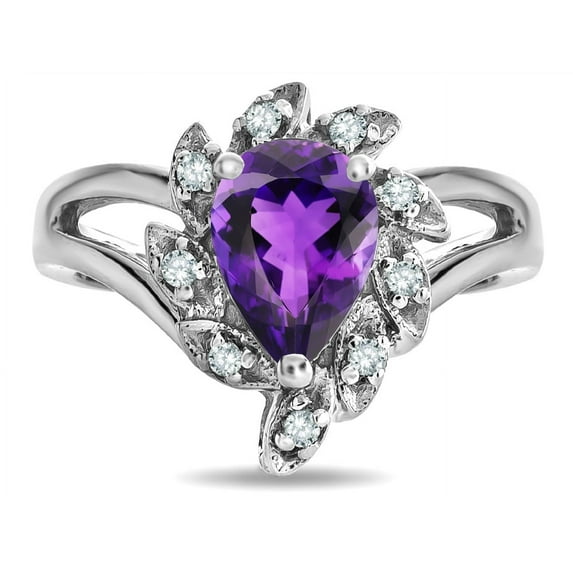 Star K � Pear Shape 8x6 Genuine Amethyst Halo Split Shank Ring