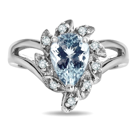 Star K � Pear Shape 8x6 Genuine Aquamarine Halo Split Shank Ring