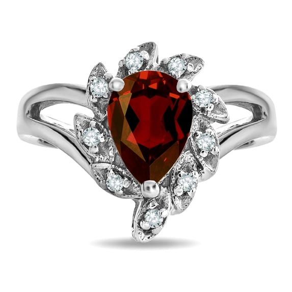 Star K � Pear Shape 8x6 Genuine Garnet Halo Split Shank Ring