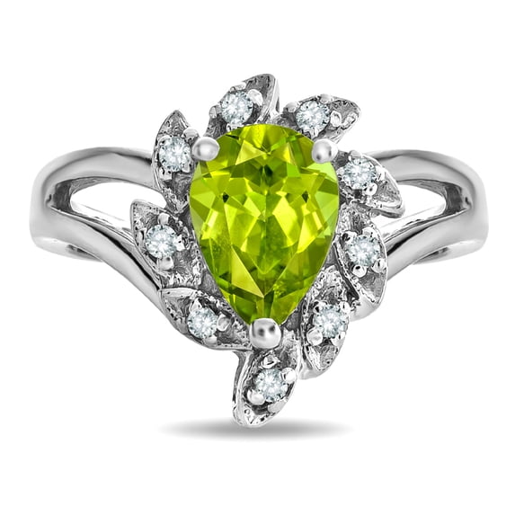 Star K � Pear Shape 8x6 Genuine Peridot Halo Split Shank Ring