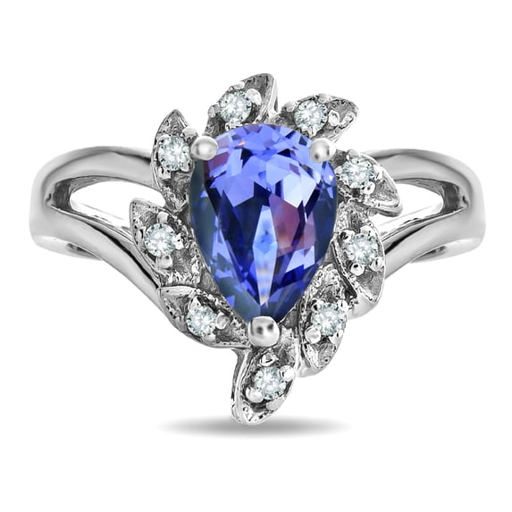 Star K � Genuine Tanzanite Pear Shape 8x6 Halo Split Shank Ring