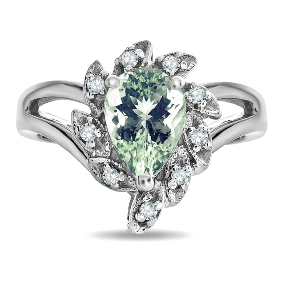 Star K � Pear Shape 8x6 Green Amethyst Halo Split Shank Ring