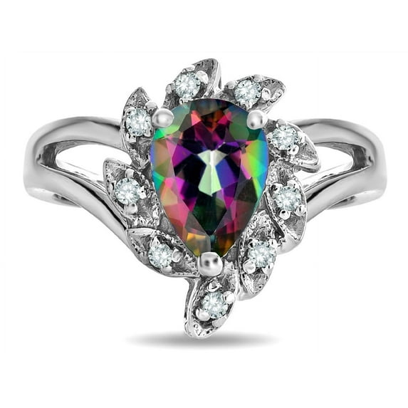 Star K � Pear Shape 8x6 Rainbow Mystic Topaz Halo Split Shank Ring