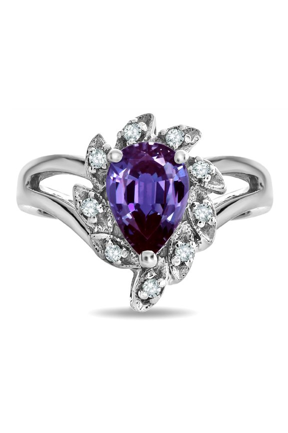 � Pear Shape 8x6 Simulated Alexandrite Halo Split Shank Ring