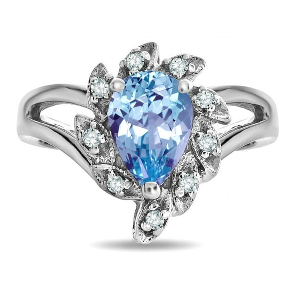Star K � Pear Shape 8x6 Sky Blue Topaz Halo Split Shank Ring