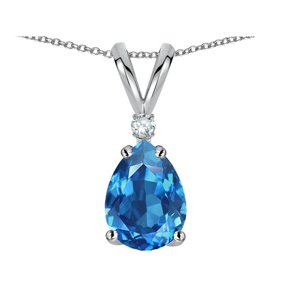 Star K� Pear Shape 8x6 mm Genuine Blue Topaz Rabbit Ear Pendant Necklace