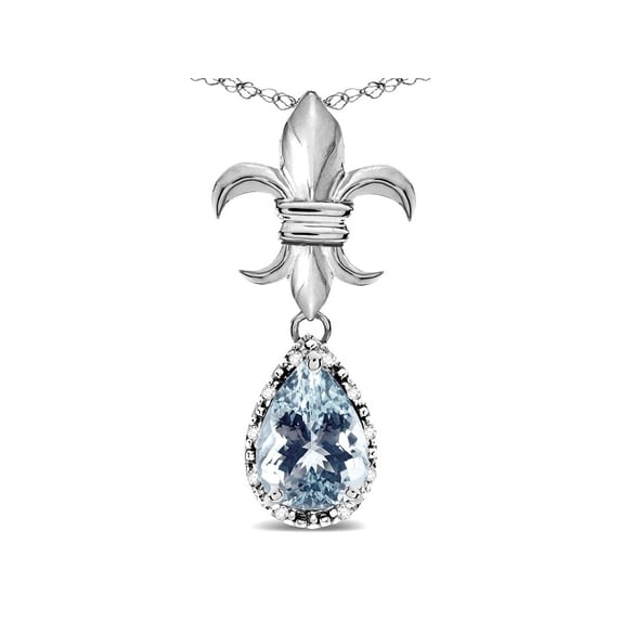 Star K � Pear Shape 8x6mm Genuine Aquamarine Fleur De Lis Pendant Necklace 10k White Gold