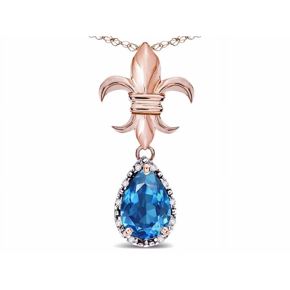 Star K � Pear Shape 8x6mm Genuine Blue Topaz Fleur De Lis Pendant Necklace 10k Rose Gold
