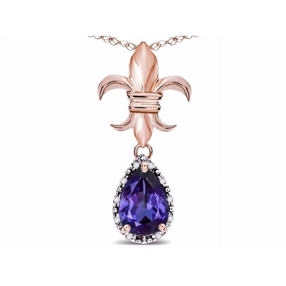 Star K � Pear Shape 8x6mm Genuine Iolite Fleur De Lis Pendant Necklace 18k Rose Gold