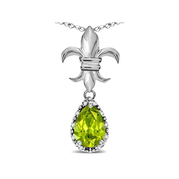 Star K � Pear Shape 8x6mm Genuine Peridot Fleur De Lis Pendant Necklace 14k White Gold