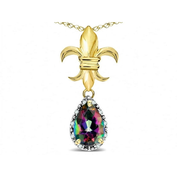 Star K � Pear Shape 8x6mm Rainbow Mystic Topaz Fleur De Lis Pendant Necklace 18k Yellow Gold