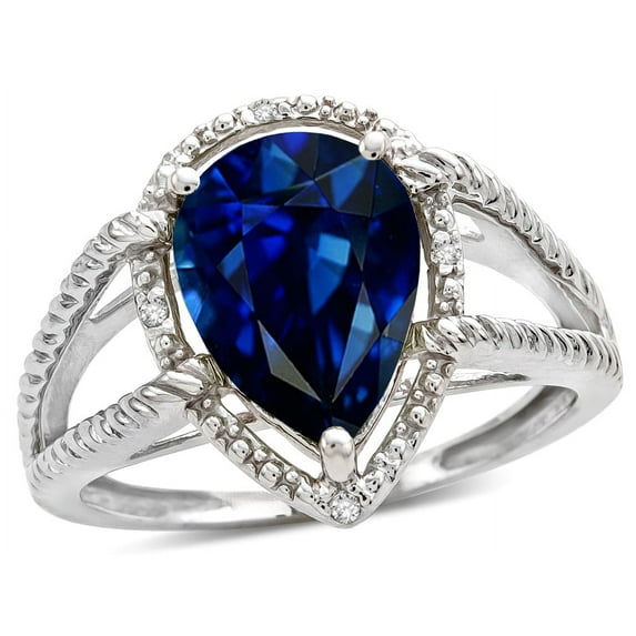 Star K � Pear Shape Created Sapphire Halo Split Shank Big Stone Ring