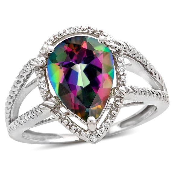 Star K � Pear Shape Mystic Rainbow Topaz Halo Split Shank Big Stone Ring