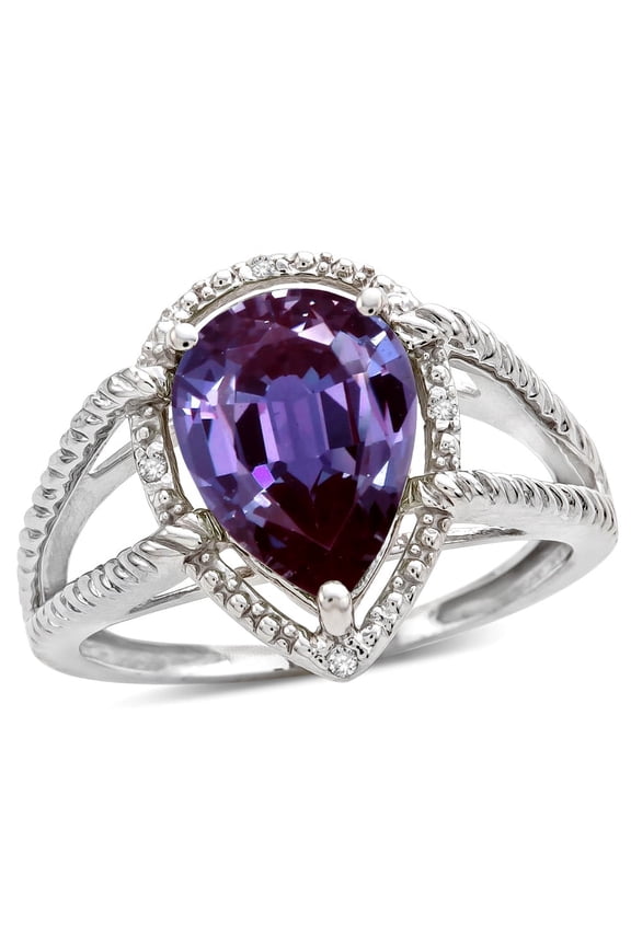 � Pear Shape Simulated Alexandrite Halo Split Shank Big Stone Ring
