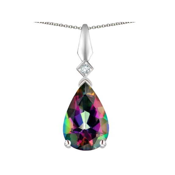 Star K� Rainbow Mystic Topaz Drop Pear Shaped Pendant Necklace