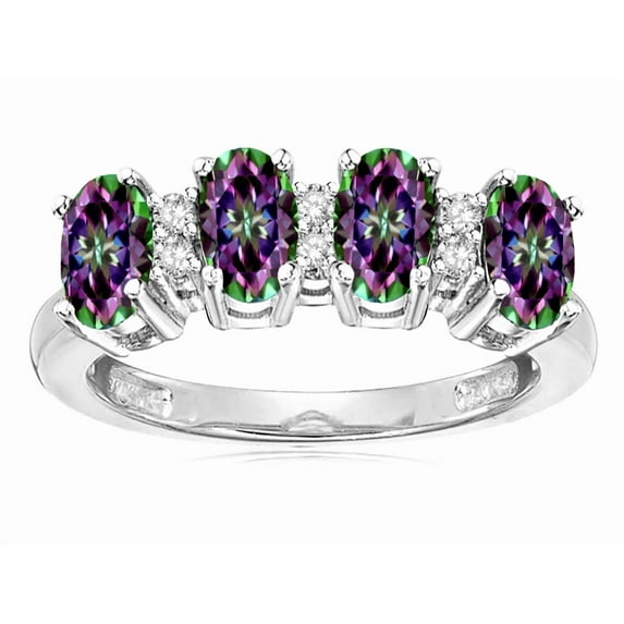 Star K� Rainbow Mystic Topaz Oval 5x3 4 Four Stone Band Ring