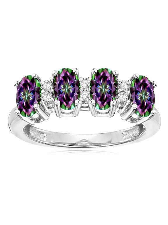 � Rainbow Mystic Topaz Oval 5x3 4 Four Stone Band Ring