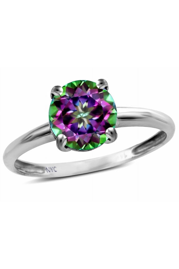 � Rainbow Mystic Topaz Round 7mm Classic Solitaire Engagement Promise Ring