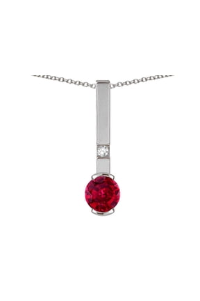 � Round 6mm Created Ruby Bar Pendant Necklace