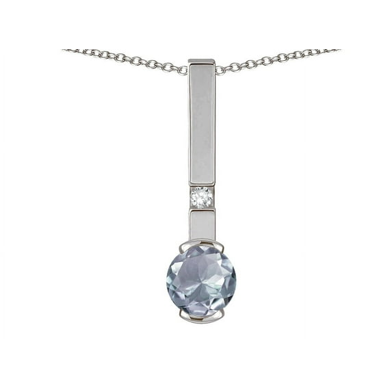 Star K � Round 6mm Genuine Aquamarine Bar Pendant Necklace