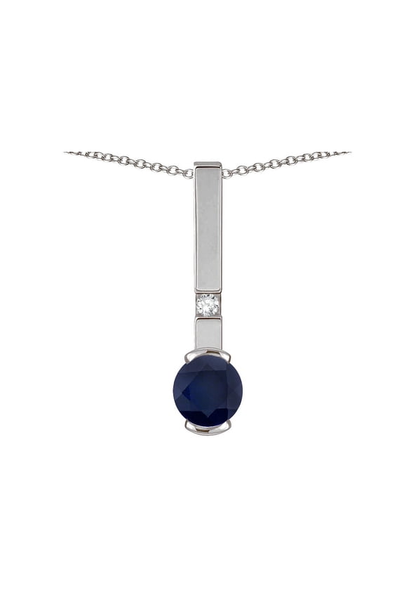 � Round 6mm Genuine Black Sapphire Bar Pendant Necklace