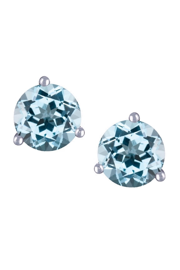 � Round 6mm Simulated Aquamarine Three 3 prong Martini push back Stud earrings