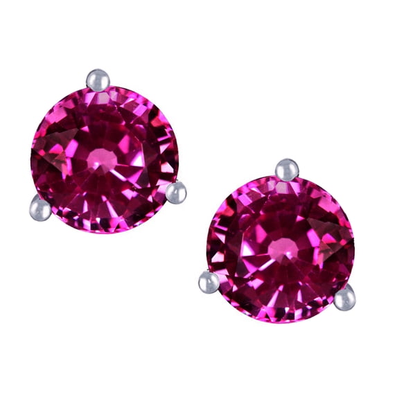 Star K� Round 6mm Simulated Pink Tourmaline Three 3 prong Martini push back Stud earrings