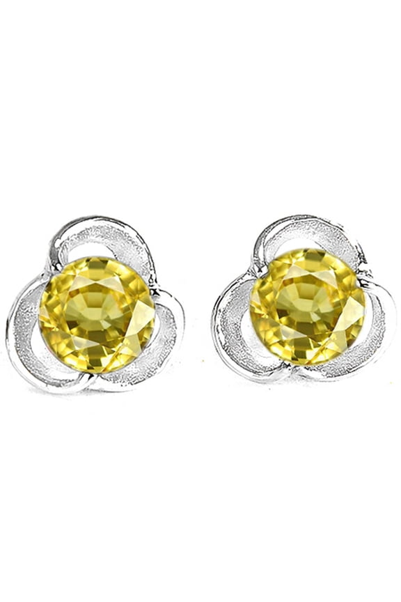 Round 6mm Simulated Yellow Sapphire Flower Earrings Studs