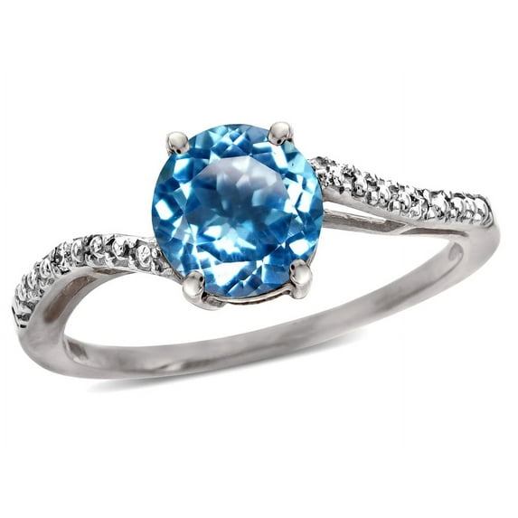 Star K � Round 7mm Blue Topaz Bypass engagement promise solitaire ring