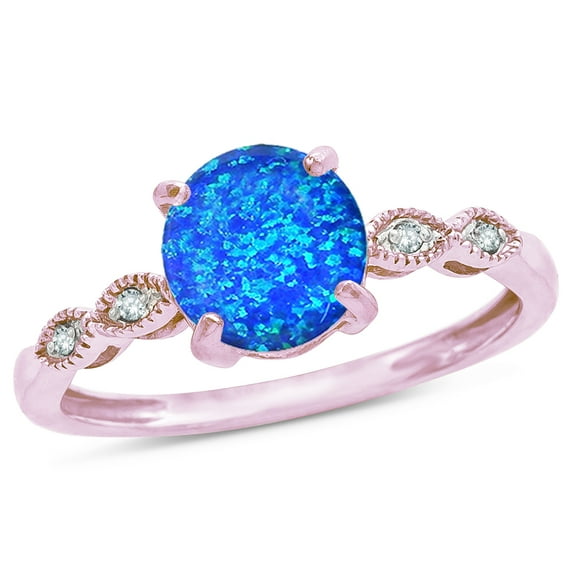 Star K� Round 7mm Created Blue Opal Vintage Antique Look Engagement Promise Ring