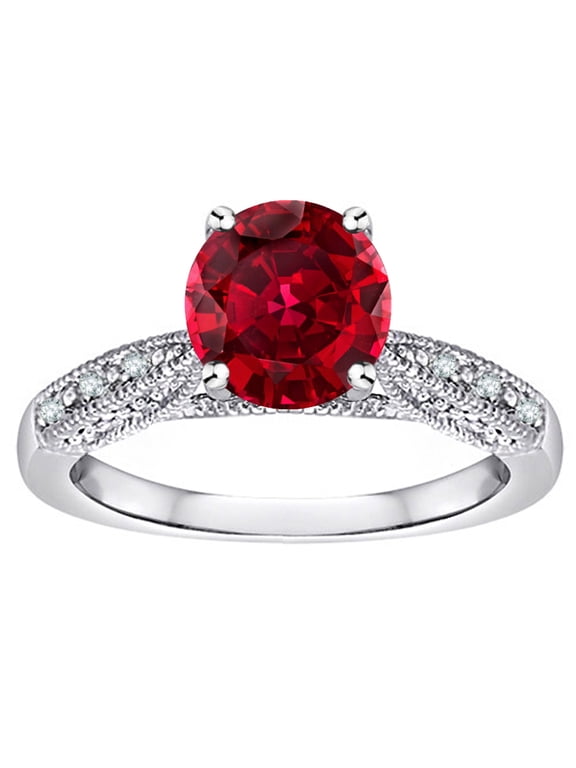 � Round 7mm Created Ruby Antique Vintage Style Solitaire Engagement Promise Ring