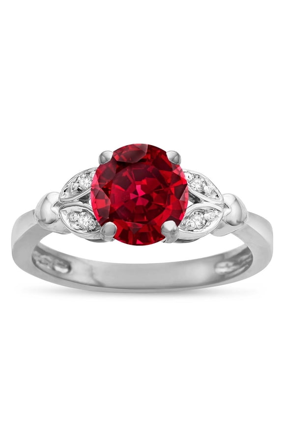 � Round 7mm Created Ruby Marquee Design Promise Engagement Ring
