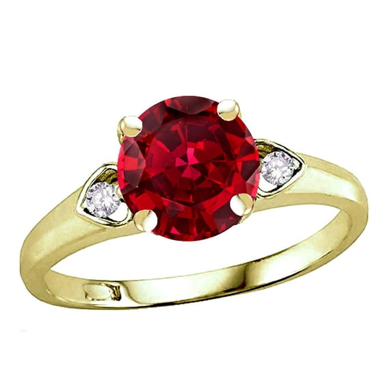 Star K� Round 7mm Created Ruby Three 3 Stone Heart Engagement Promise Wedding Ring