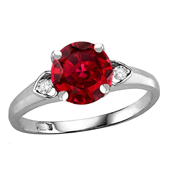 Star K� Round 7mm Created Ruby Three 3 Stone Heart Engagement Promise Wedding Ring