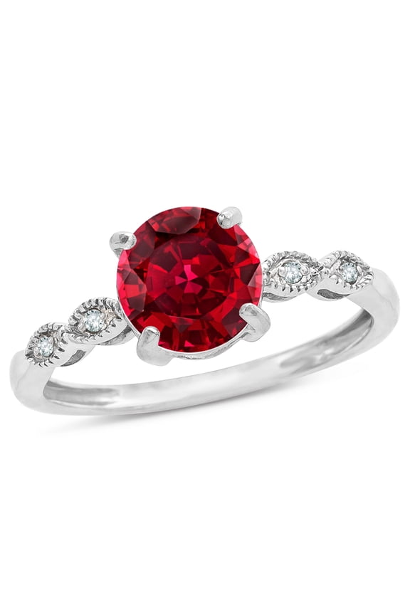 � Round 7mm Created Ruby Vintage Antique Look Engagement Promise Ring